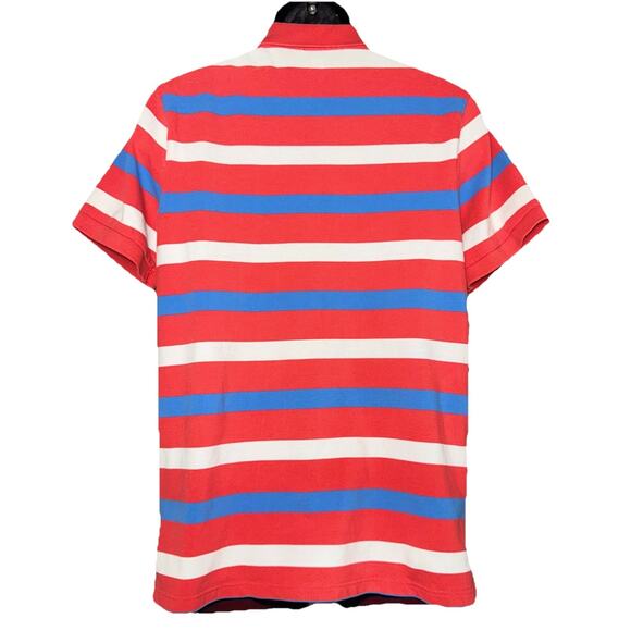 Nike Sportswear Men LG Red Blue White Stripe Polo Shirt Pinwheel Logo Cotton - Picture 3 of 8
